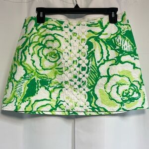 NWT- Lilly Pulitzer Green & White Floral Lace-Trim Mini Skirt